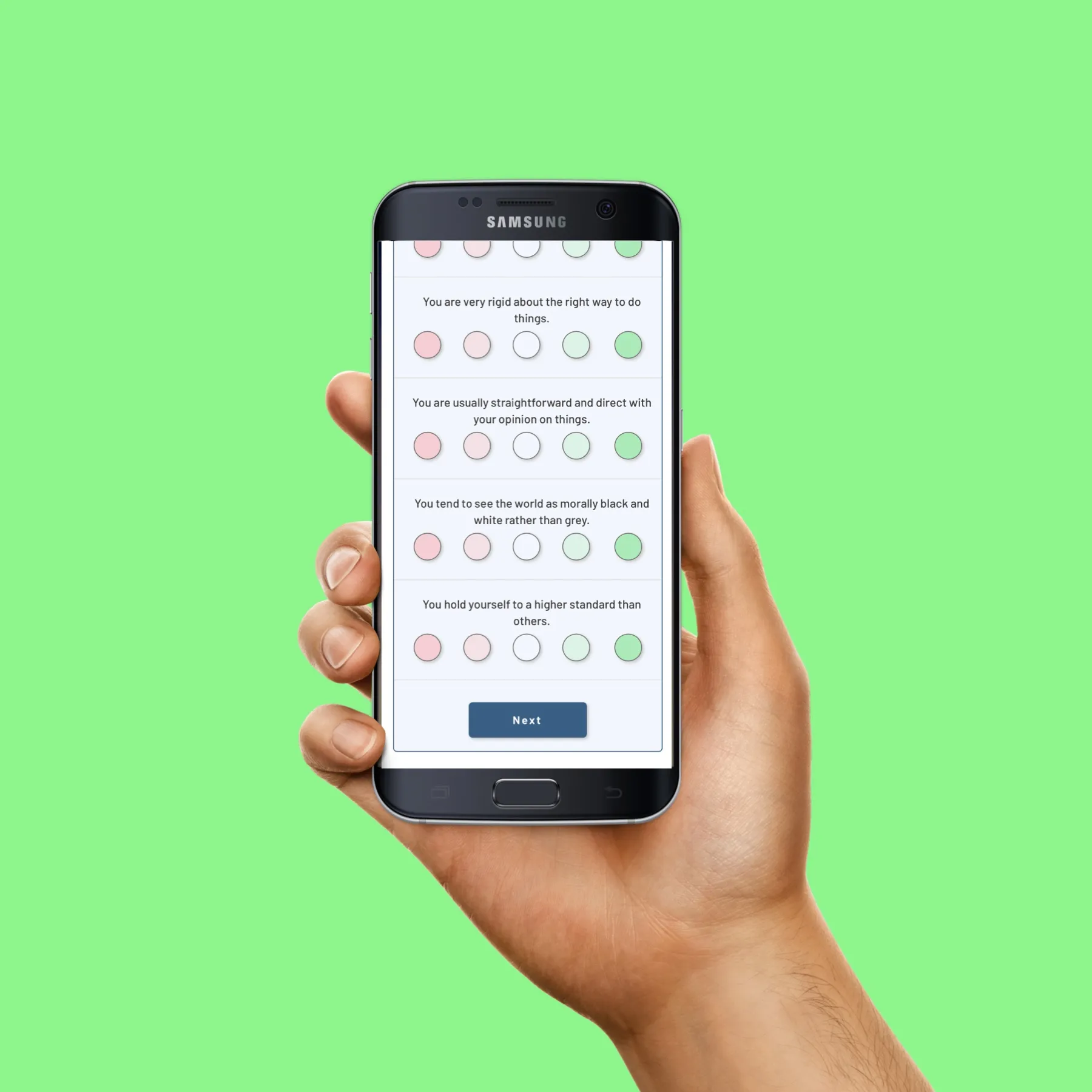 Phone showing personality test
